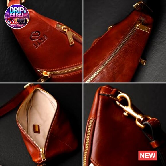 Full-Grain Leather Sling Bag Adjustable Cross-Body Chest Bag